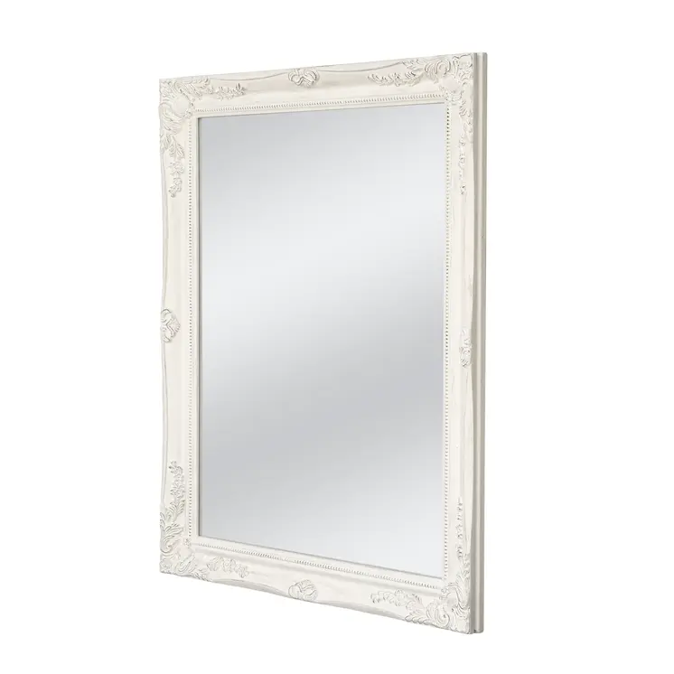 40" White Wood Ornate Framed Accent Mirror