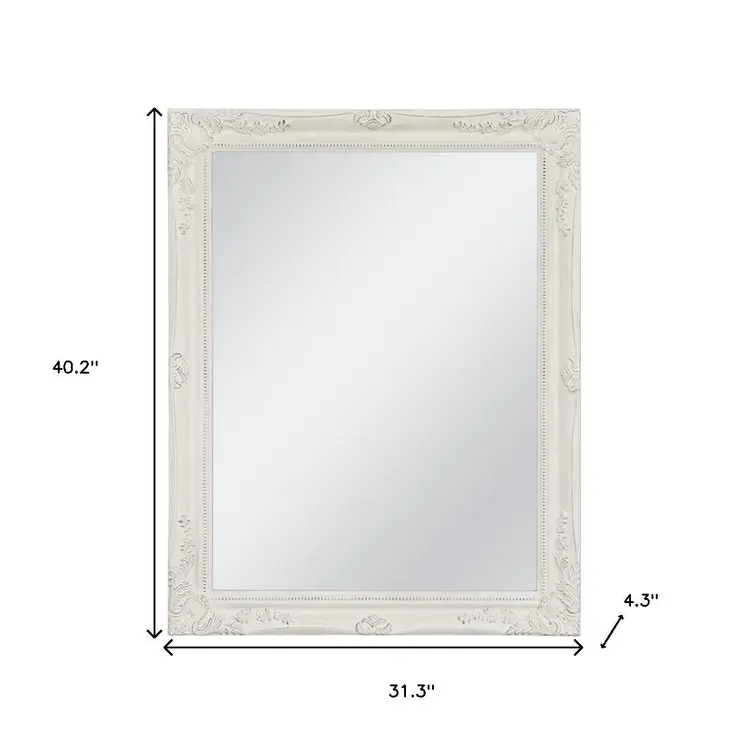 40" White Wood Ornate Framed Accent Mirror