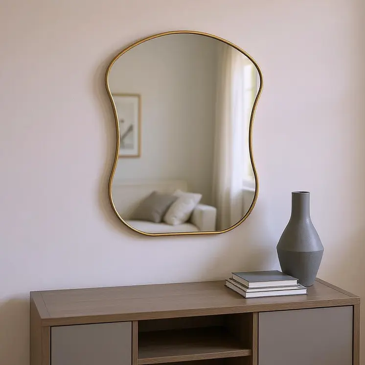 39" Gold Abstract Wavy Geometric Framed Accent Mirror