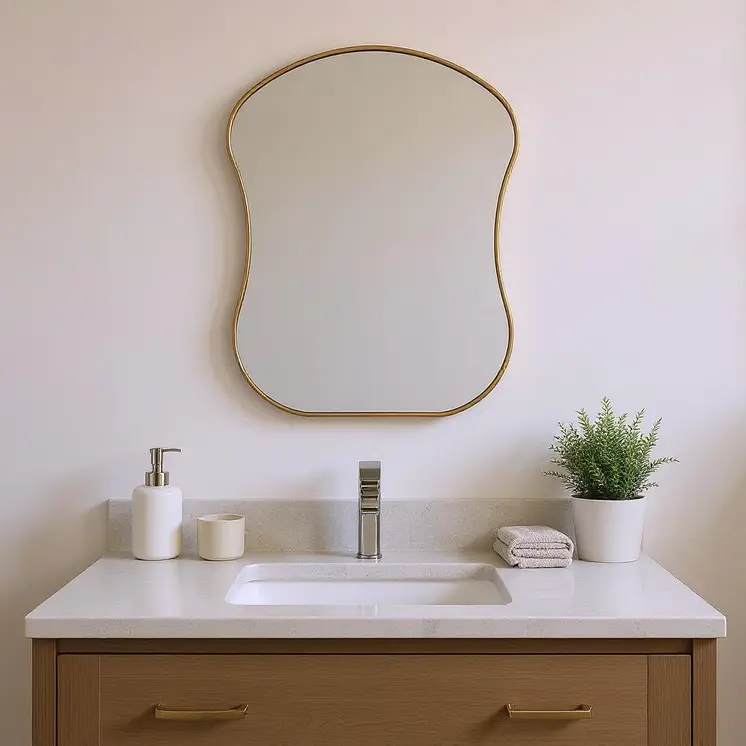 39" Gold Abstract Wavy Geometric Framed Accent Mirror