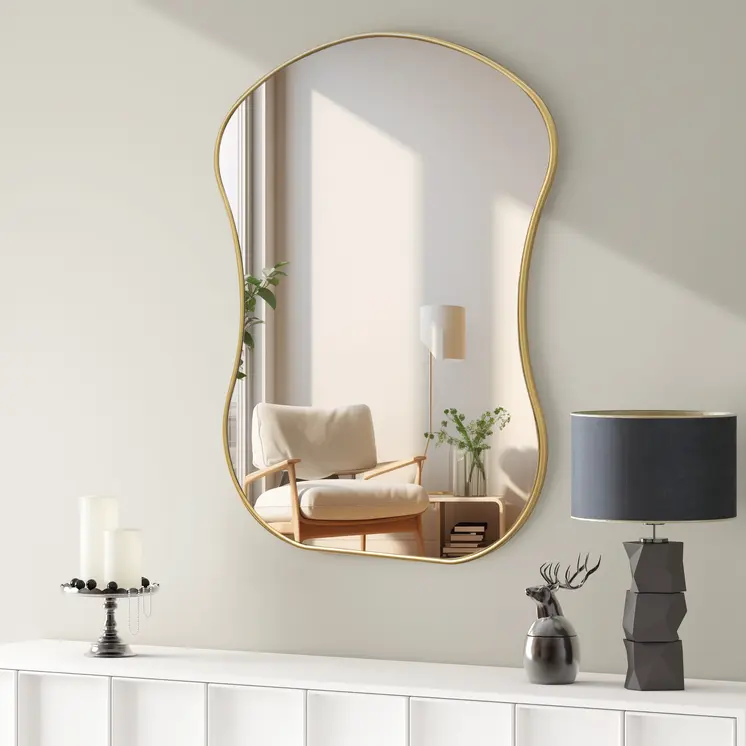 39" Gold Abstract Wavy Geometric Framed Accent Mirror