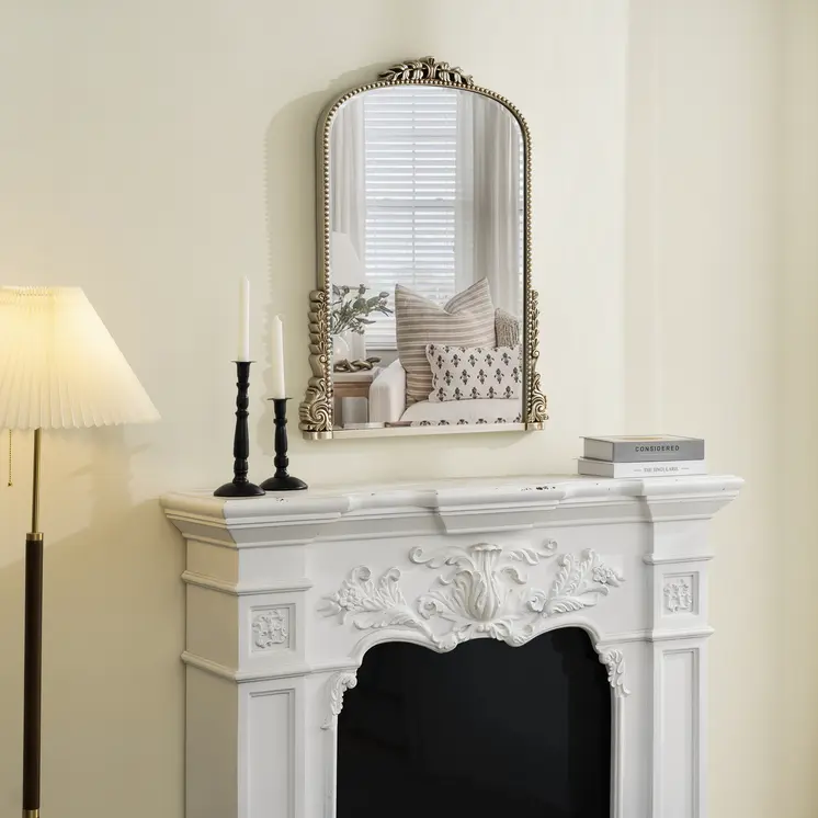 34" Silver Baroque Arch Ornate Framed Accent Mirror