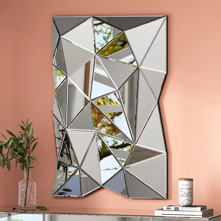 40" Abstract Geometric Faceted Frameless Accent Mirror