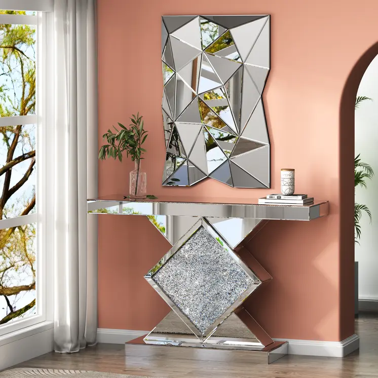 40" Abstract Geometric Faceted Frameless Accent Mirror