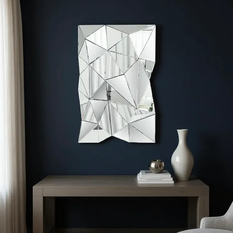 40" Abstract Geometric Faceted Frameless Accent Mirror