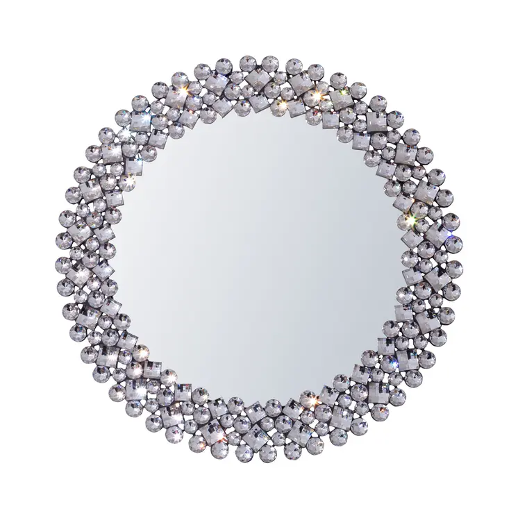 26" Silver Round Faux Crystal Bling Framed Accent Mirror