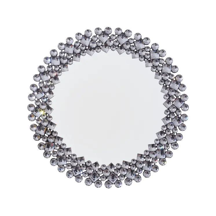 20" Silver Round Faux Crystal Bling Framed Accent Mirror