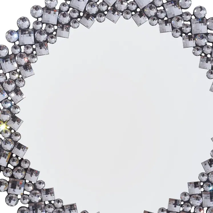 20" Silver Round Faux Crystal Bling Framed Accent Mirror