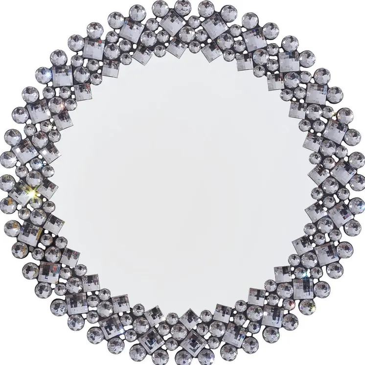 20" Silver Round Faux Crystal Bling Framed Accent Mirror