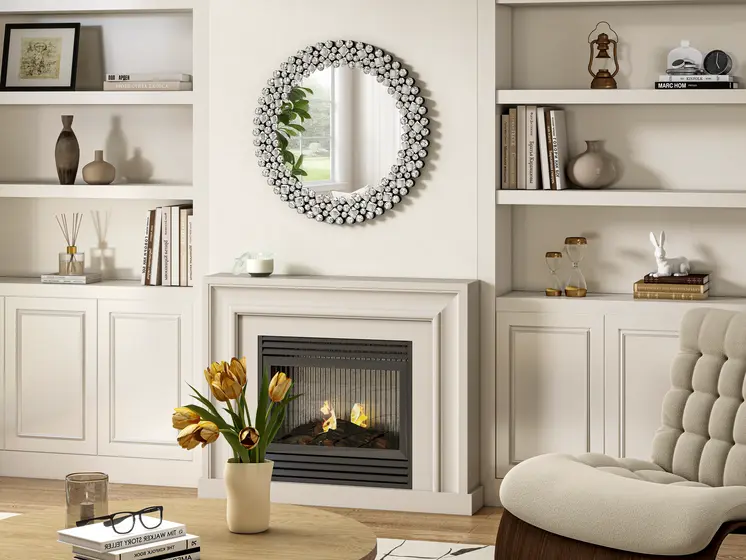 20" Silver Round Faux Crystal Bling Framed Accent Mirror