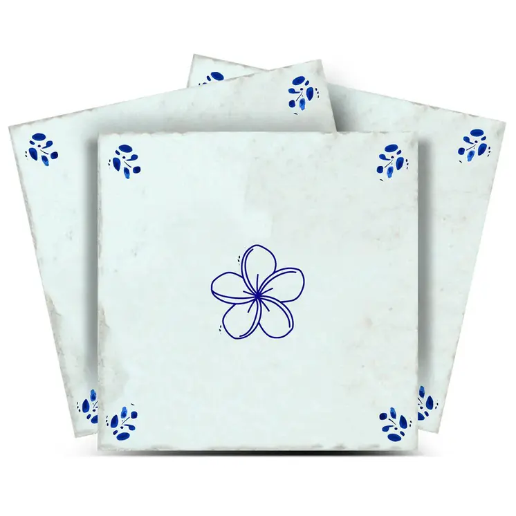 4" x 4" Blue Vinyl Arabesque Peel And Stick Removable Tiles