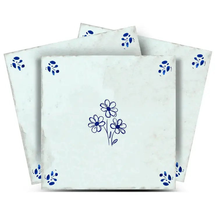 12" x 12" Blue Vinyl Arabesque Peel And Stick Removable Tiles