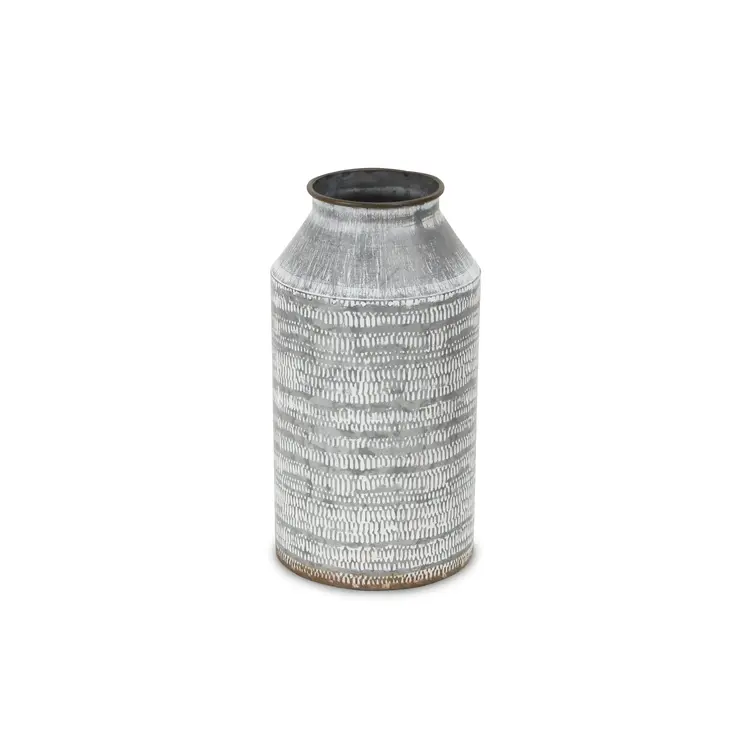 10" Gray Cylinder Metal Jug Vase