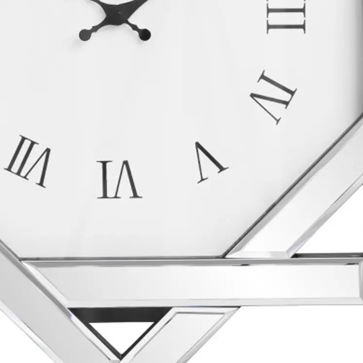26" Silver Mirrored Glass Silent Analog Geometric Wall Clock