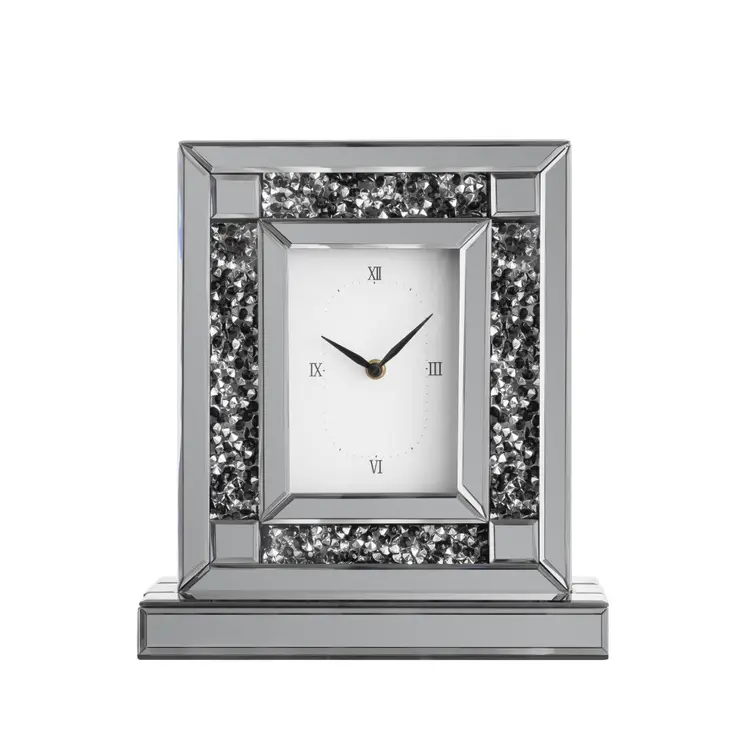 16" Silver Glass and Wood Silent Analog Novelty Wall Clock