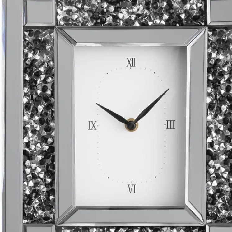 16" Silver Glass and Wood Silent Analog Novelty Wall Clock