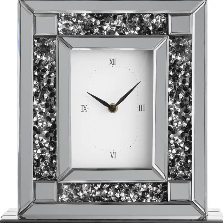 16" Silver Glass and Wood Silent Analog Novelty Wall Clock