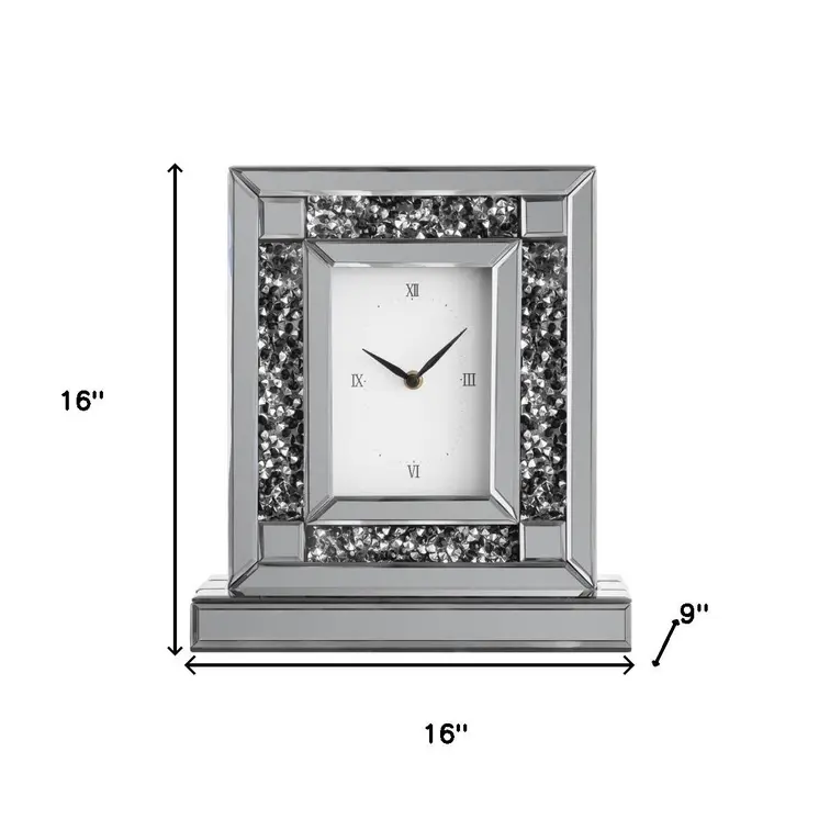 16" Silver Glass and Wood Silent Analog Novelty Wall Clock