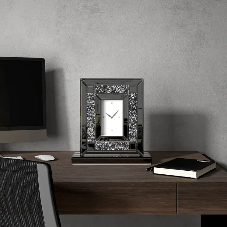 16" Silver Glass and Wood Silent Analog Novelty Wall Clock