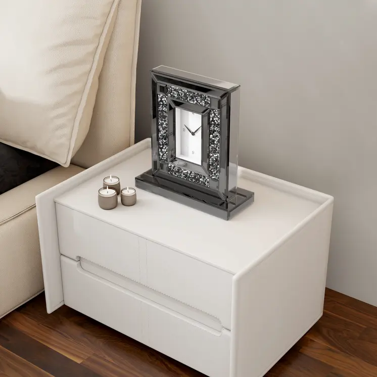 16" Silver Glass and Wood Silent Analog Novelty Wall Clock