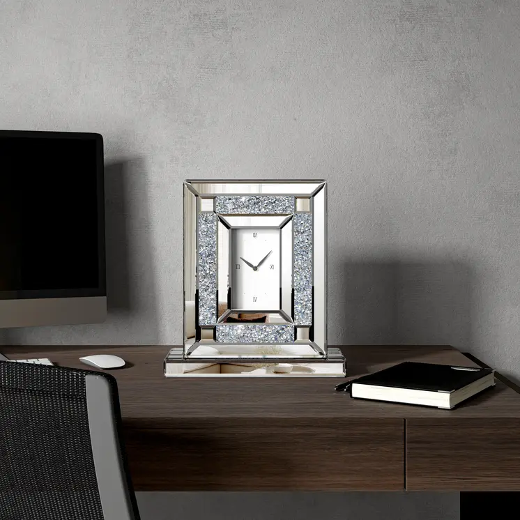 16" Black Glass and Wood Silent Analog Novelty Wall Clock