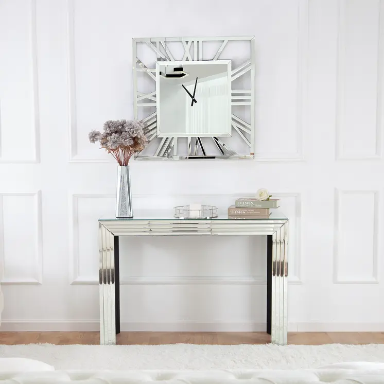 27" Silver Mirrored Glass Silent Analog Square Wall Clock