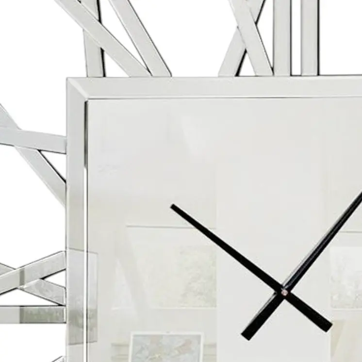 27" Silver Mirrored Glass Silent Analog Square Wall Clock