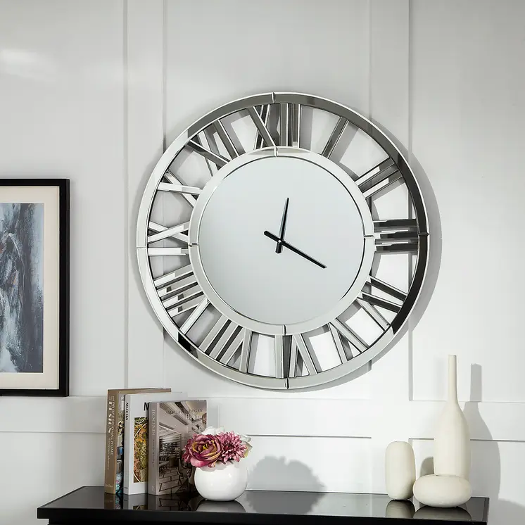 37" Silver Acrylic Silent Analog Round Wall Clock