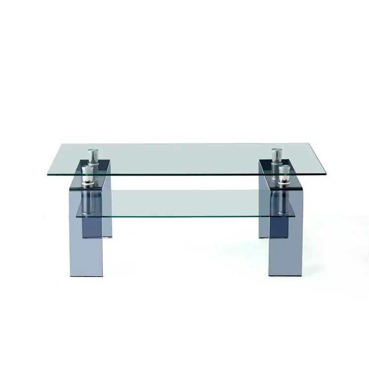 39" Clear and Black Glass Coffee Table With Shelf