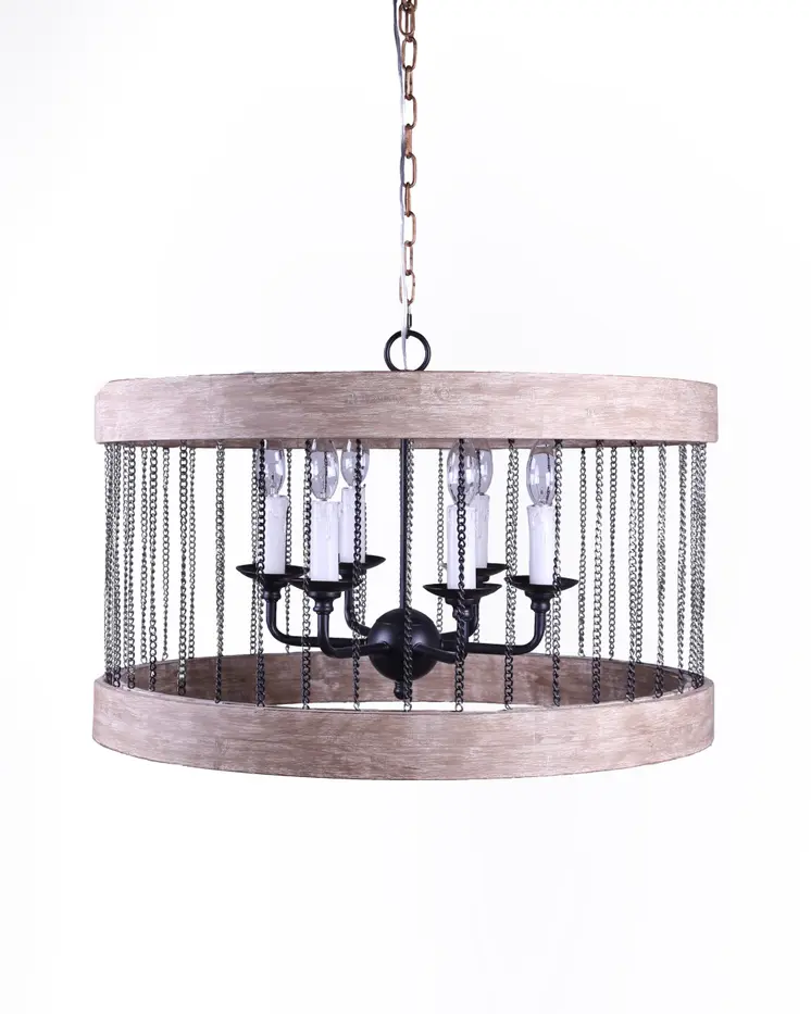 Brown Cylinder Wood Dimmable Chandelier