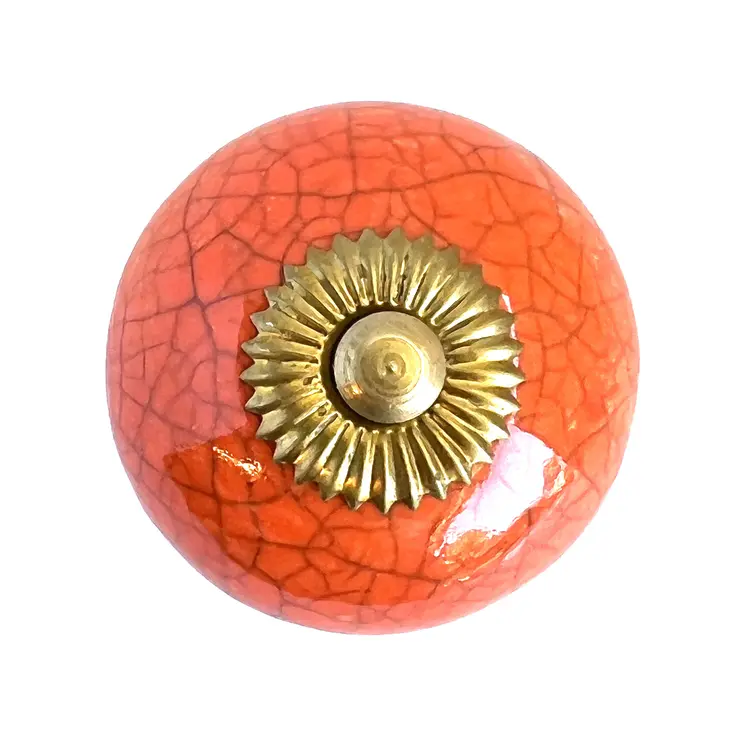 Set of Six Coral And Gold Ceramic Drawer Pull Knobs