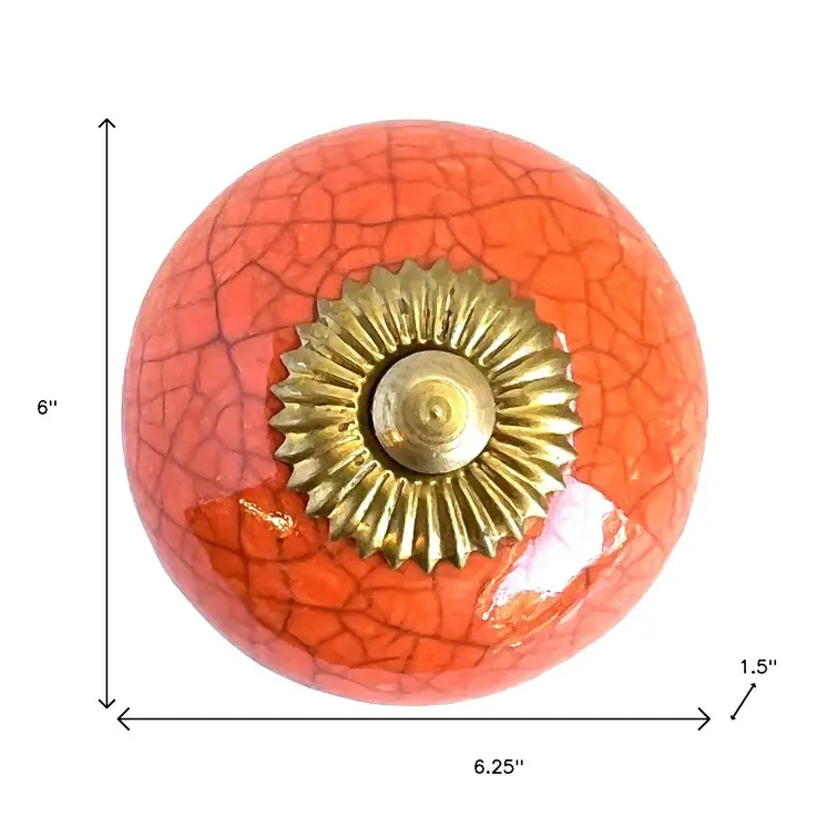 Set of Six Coral And Gold Ceramic Drawer Pull Knobs