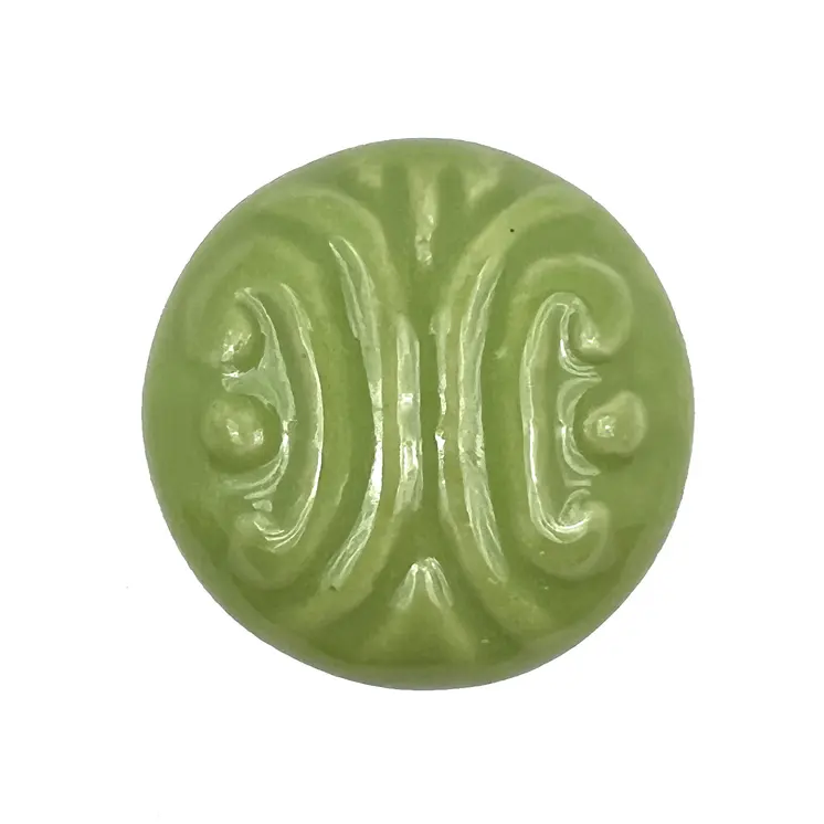 Set of Six Green Embossed Ceramic Drawer Pull Knobs