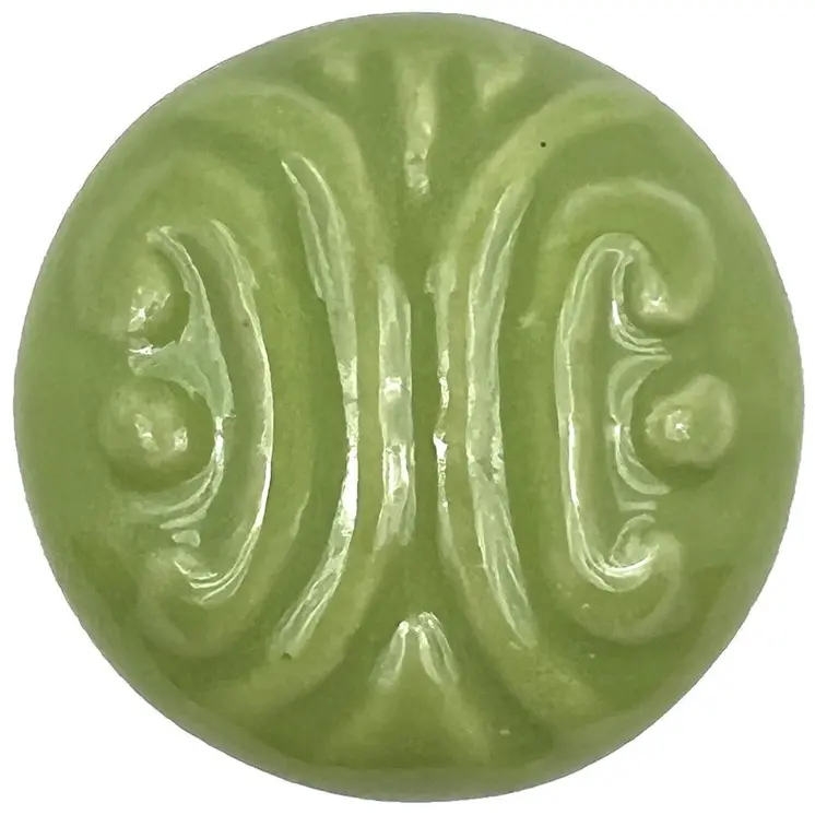 Set of Six Green Embossed Ceramic Drawer Pull Knobs