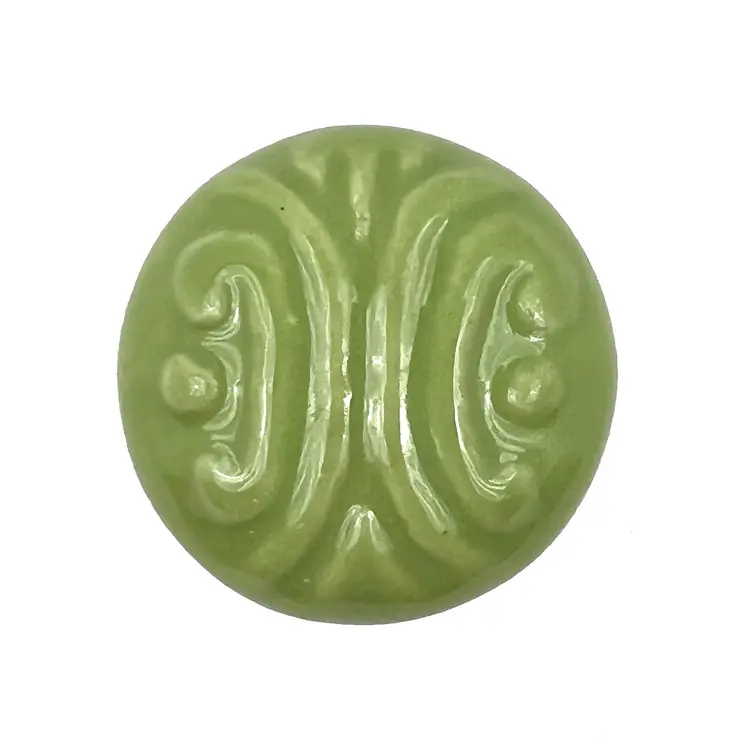 Set of Six Green Embossed Ceramic Drawer Pull Knobs
