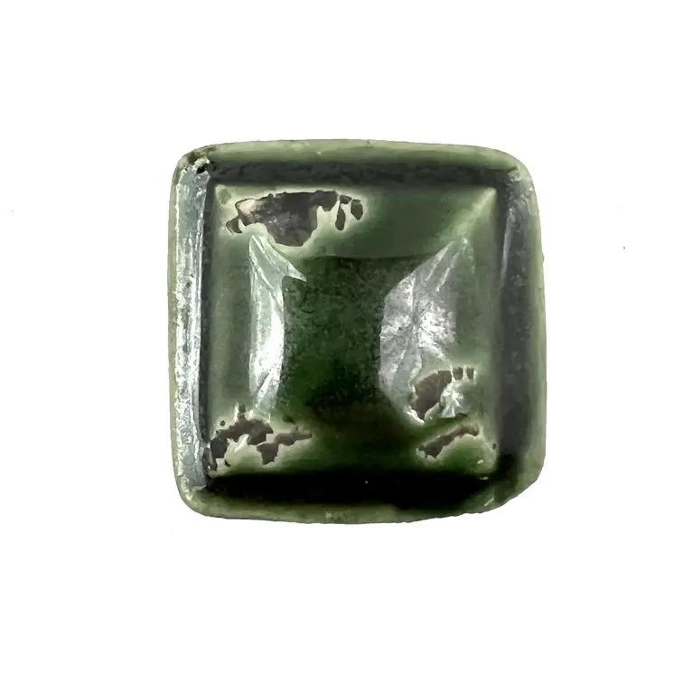 Set of Six Distressed Green Ceramic Square Drawer Pull Knobs