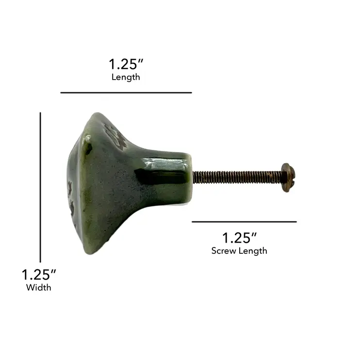 Set of Six Distressed Green Ceramic Square Drawer Pull Knobs