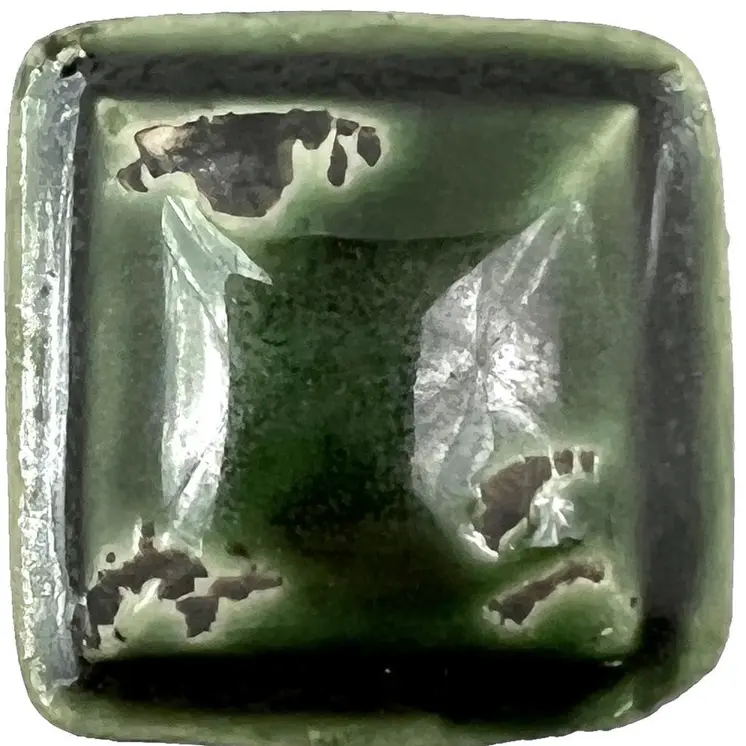 Set of Six Distressed Green Ceramic Square Drawer Pull Knobs