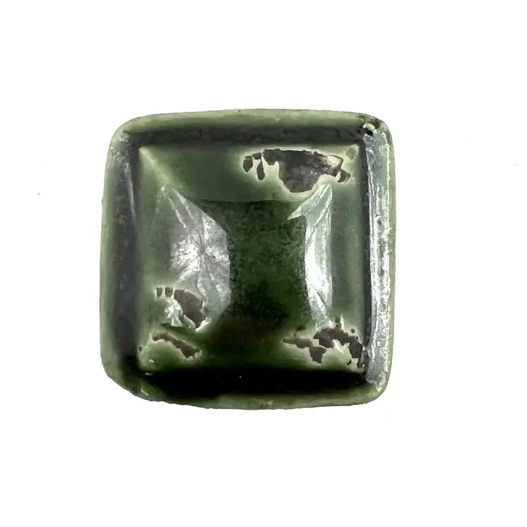 Set of Six Distressed Green Ceramic Square Drawer Pull Knobs