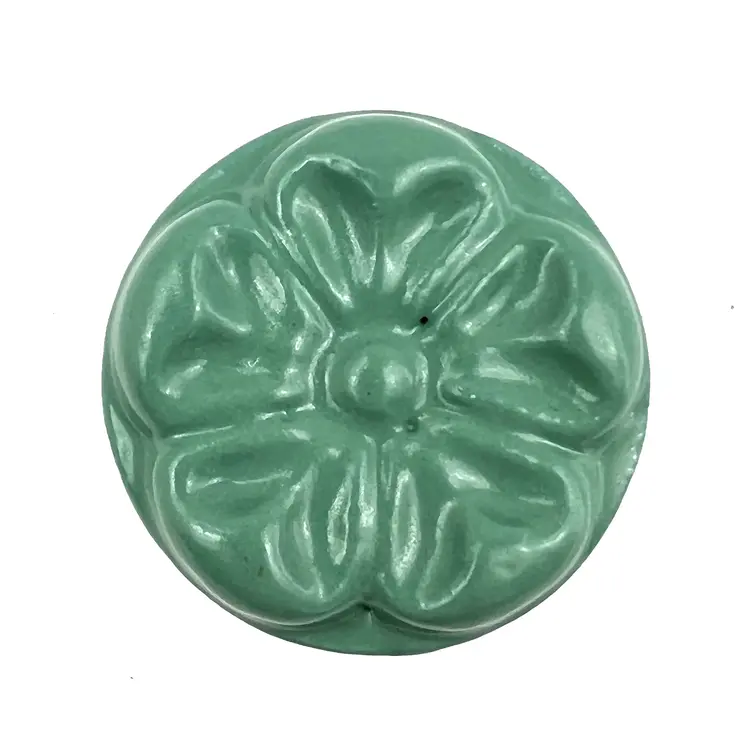 Set of Six Green Embossed Floral Ceramic Drawer Pull Knobs