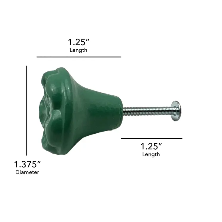 Set of Six Green Embossed Floral Ceramic Drawer Pull Knobs