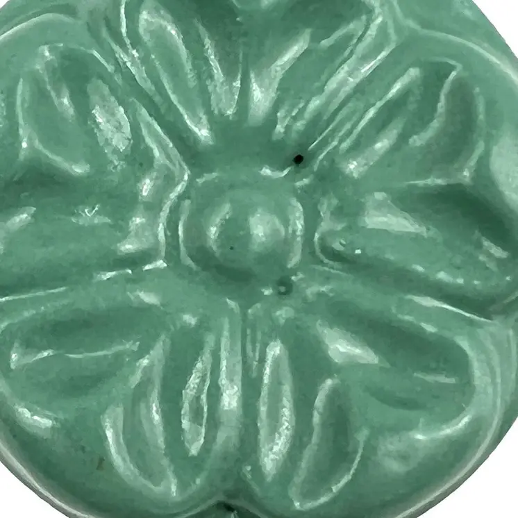 Set of Six Green Embossed Floral Ceramic Drawer Pull Knobs