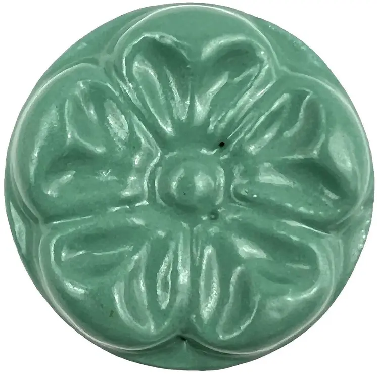 Set of Six Green Embossed Floral Ceramic Drawer Pull Knobs