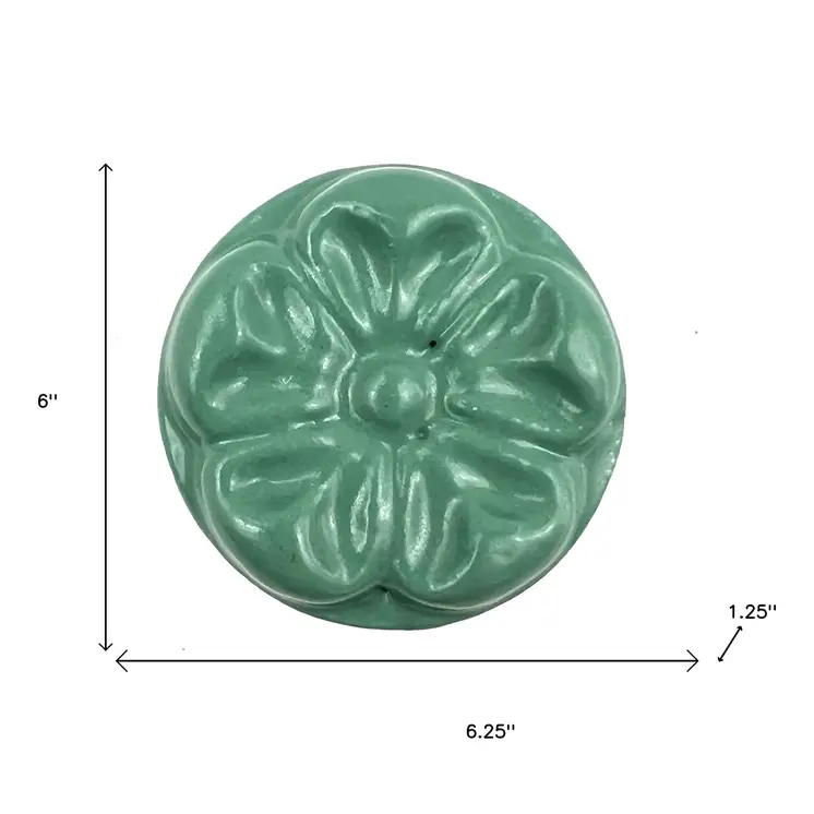 Set of Six Green Embossed Floral Ceramic Drawer Pull Knobs