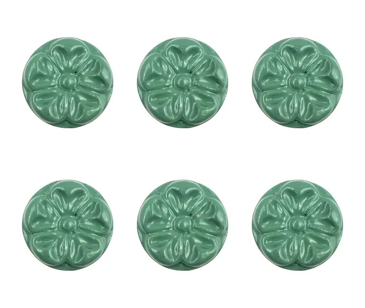 Set of Six Green Embossed Floral Ceramic Drawer Pull Knobs