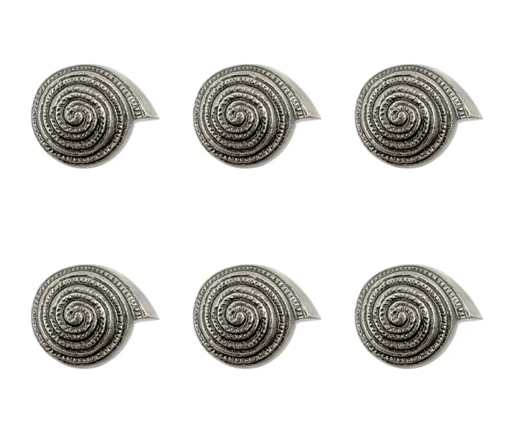 Set of Six Silver Seashell Cast Aluminum Drawer Pull Knobs