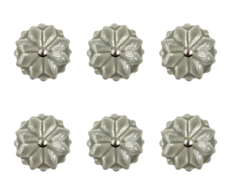 Set of Six Gray Ceramic Drawer Pull Knobs