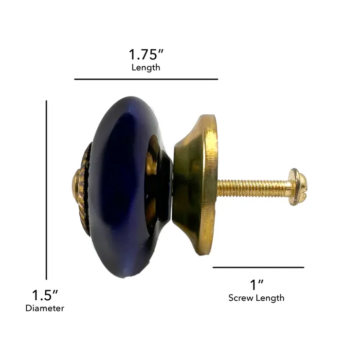 Set of Six Cobalt And Gold Ceramic Drawer Pull Knobs