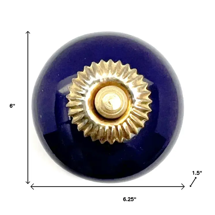 Set of Six Cobalt And Gold Ceramic Drawer Pull Knobs