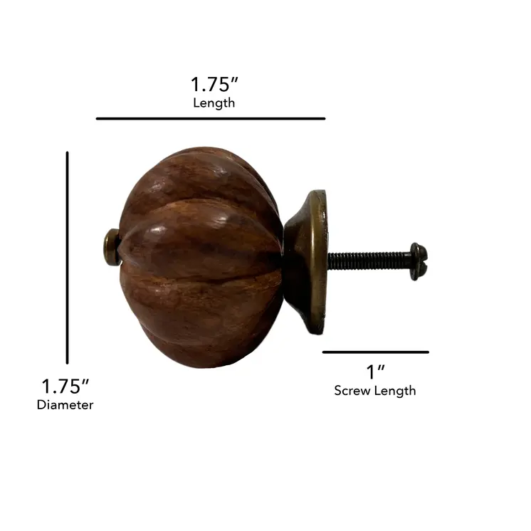 Set of Six Brown Wood Flower Shaped Drawer Pull Knobs